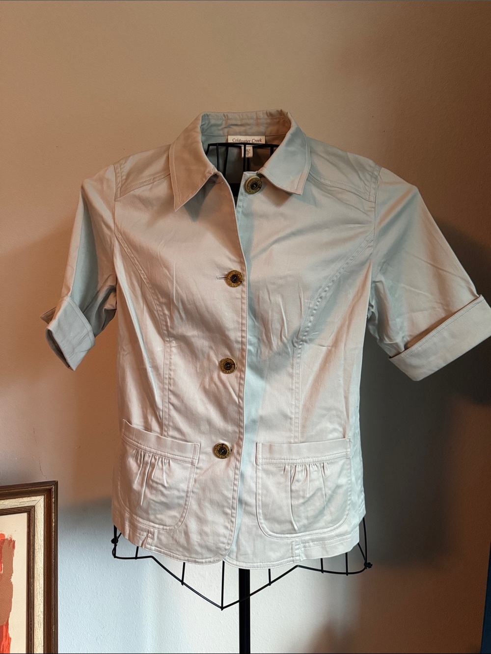 Coldwater Creek Cream Short-Sleeve Button Front Shirt Jacket